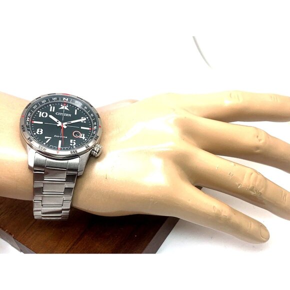 Citizen Men's Watch BM7551-50X Eco-Drive Green Dial Silver Stainless Steel 43mm - Picture 5 of 13